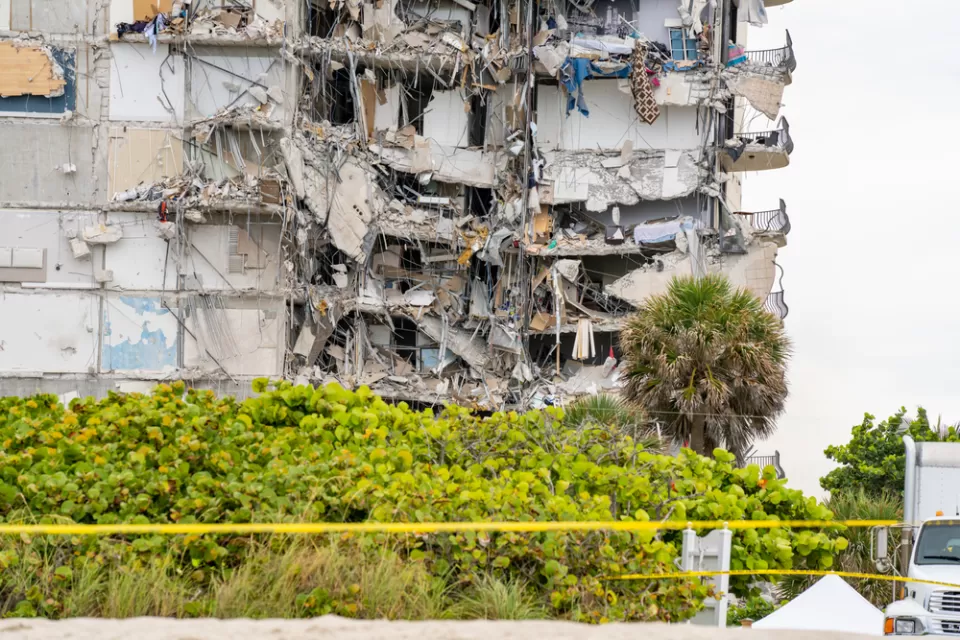 The mangled remains of a residential tower after it collapsed in Florida.